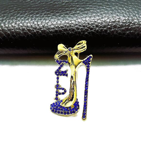 Sigma Gamma Rho Brooch Shoe High Heel Blue & Gold - Picture 2 of 3